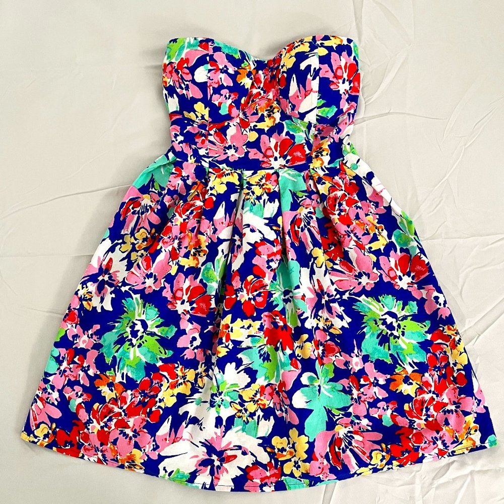 DEREK HEART Cute Floral Vibrant Summer Mini Tube Dress Medium Juniors / Ladies